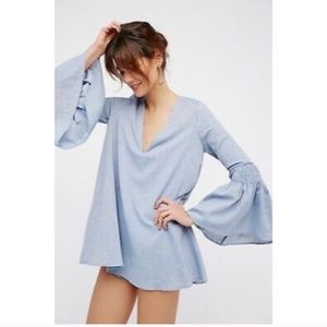 Free People Chambray Bell Sleeve Romper Mini Dress